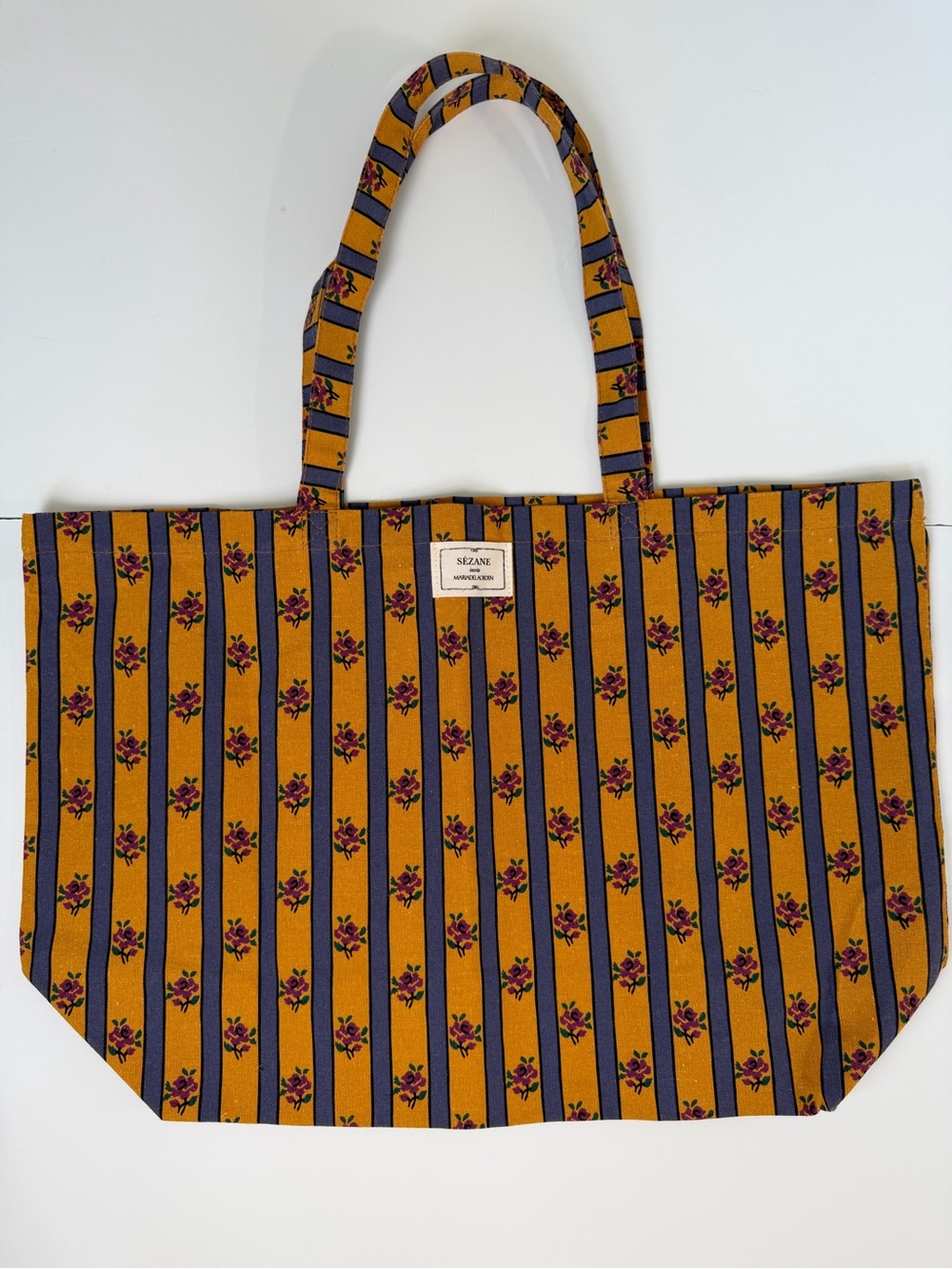 Sézane Paris Large Floral Stripe Shopper Tote Bag
